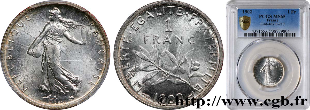 1 franc Semeuse 1902 Paris F.217/7 MS65 PCGS