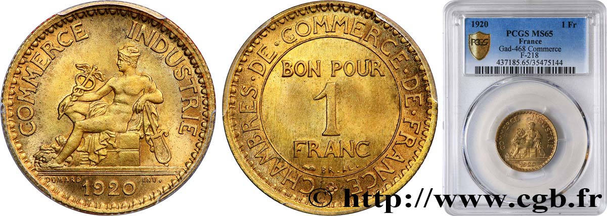 1 franc Chambres de Commerce 1920 Paris F.218/2 FDC65 PCGS