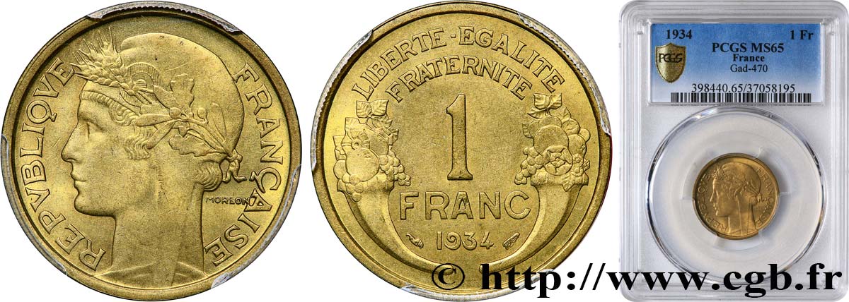 1 franc Morlon 1934 Paris F.219/5 ST65 PCGS