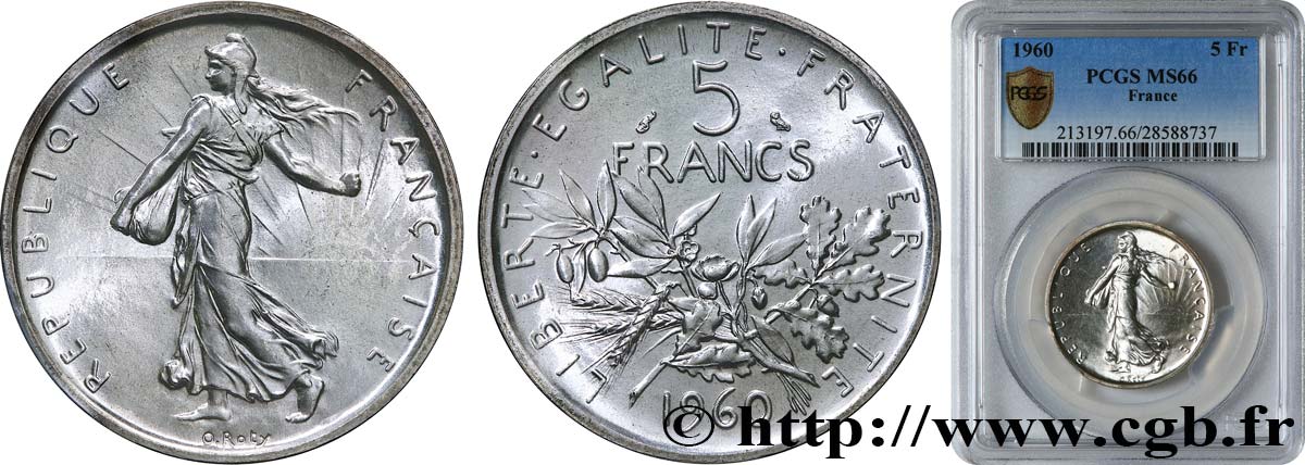 5 francs Semeuse, argent 1960 Paris F.340/4 FDC66 PCGS