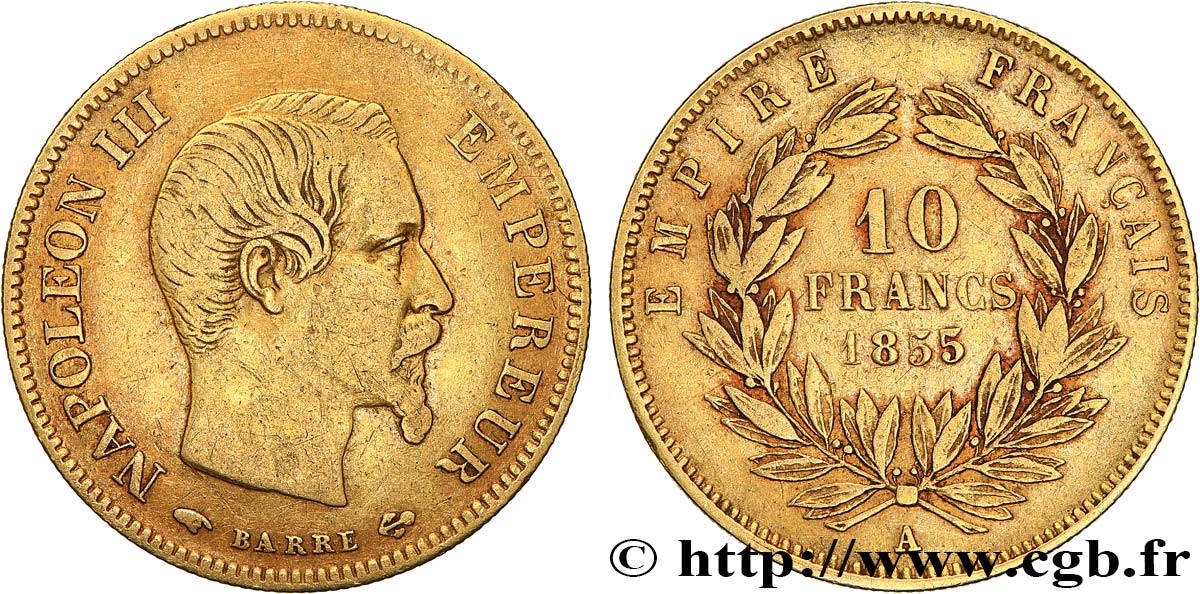 10 francs or Napoléon III, tête nue, grand module 1855 Paris F.506/1 BC25 