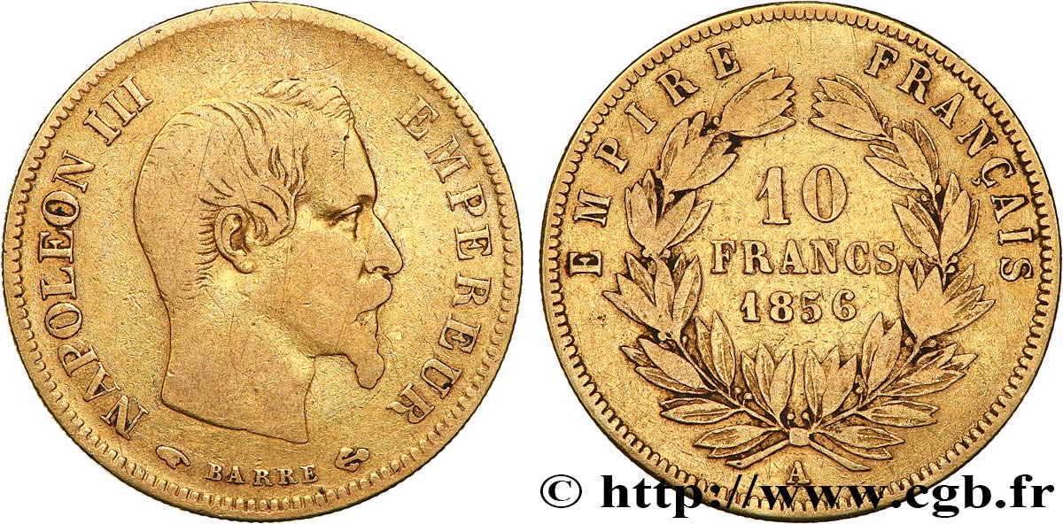 10 francs or Napoléon III, tête nue, grand module 1856 Paris F.506/3 S25 