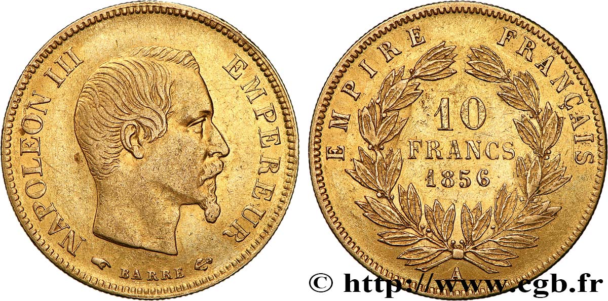 10 francs or Napoléon III, tête nue, grand module 1856 Paris F.506/3 XF 