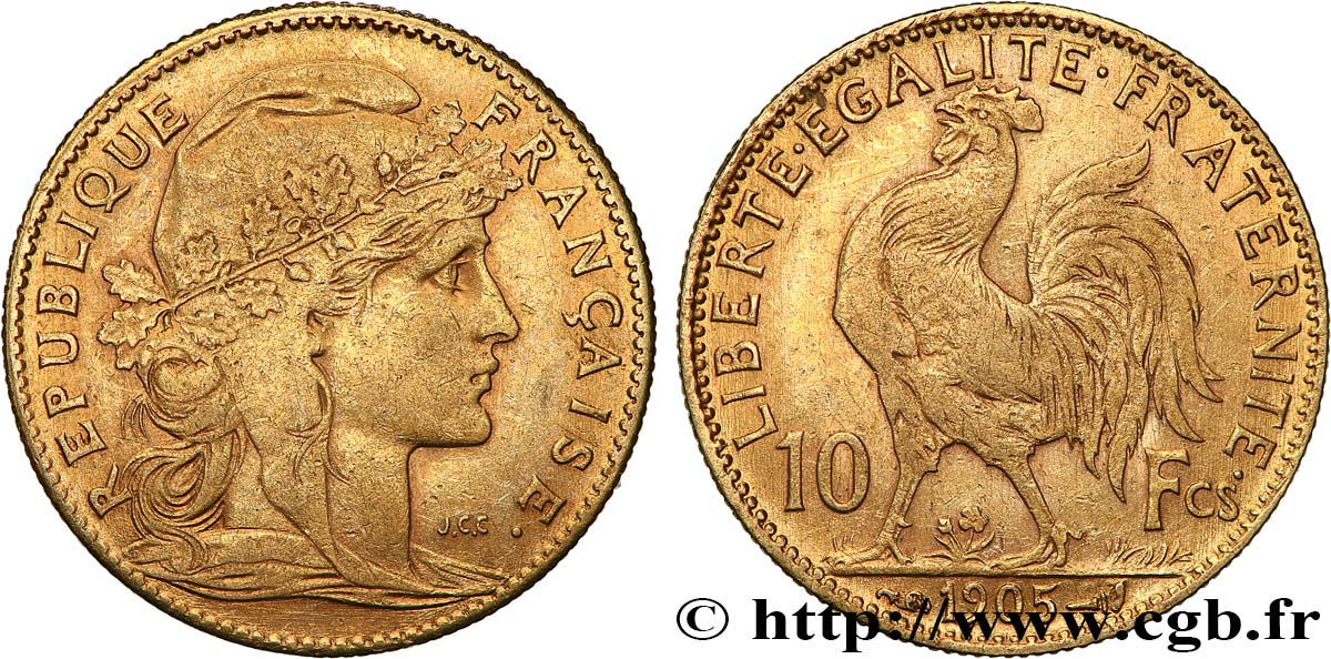 10 francs or Coq 1905 Paris F.509/6 SS 