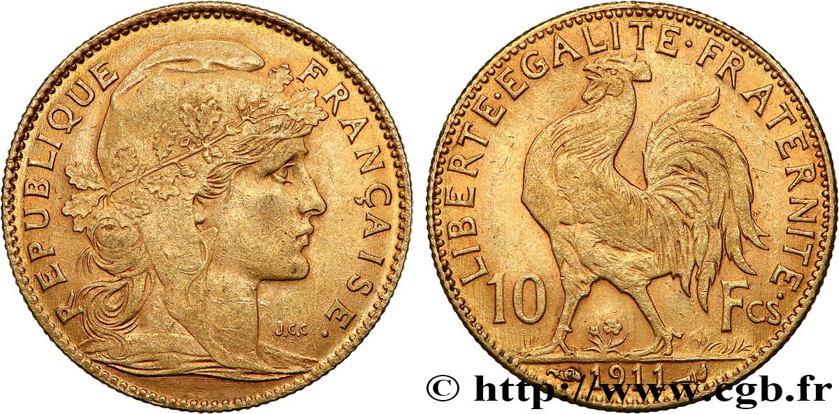 10 francs or Coq 1911 Paris F.509/12 q.SPL 