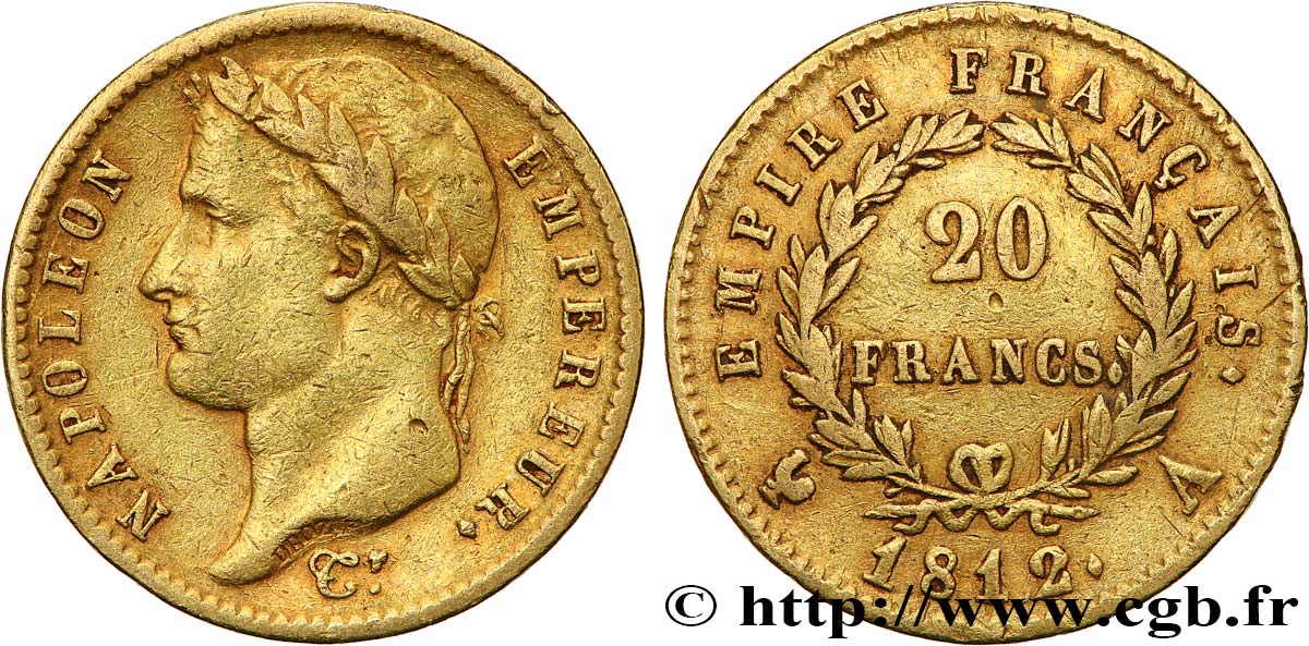 20 francs or Napoléon, tête laurée, Empire français 1812 Paris F.516/22 TB35 