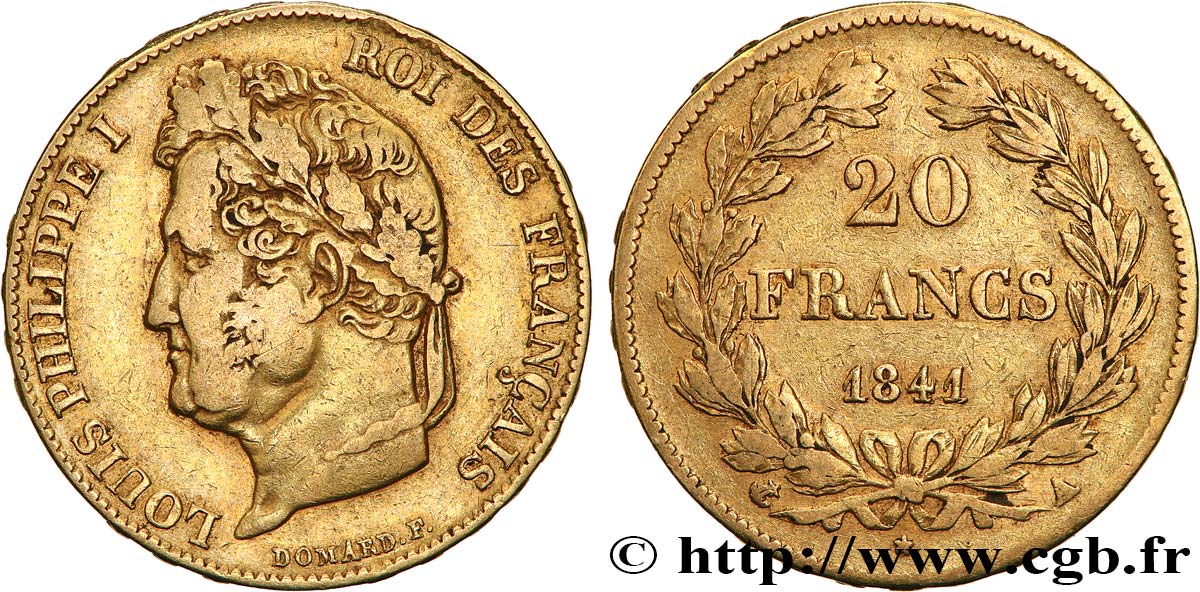 20 francs or Louis-Philippe, Domard 1841 Paris F.527/25 VF35 