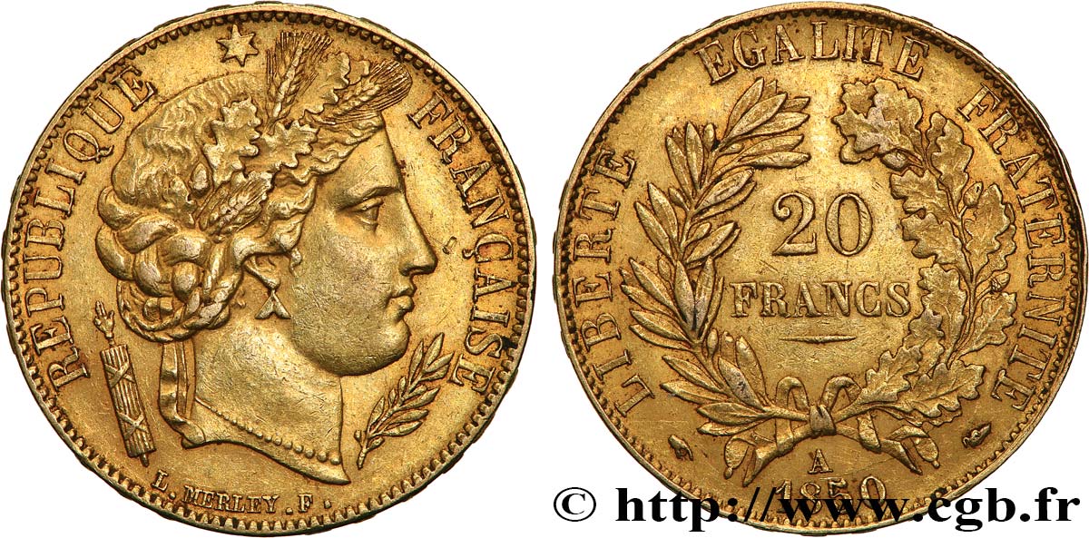 20 francs or Cérès 1850 Paris F.529/3 MBC50 