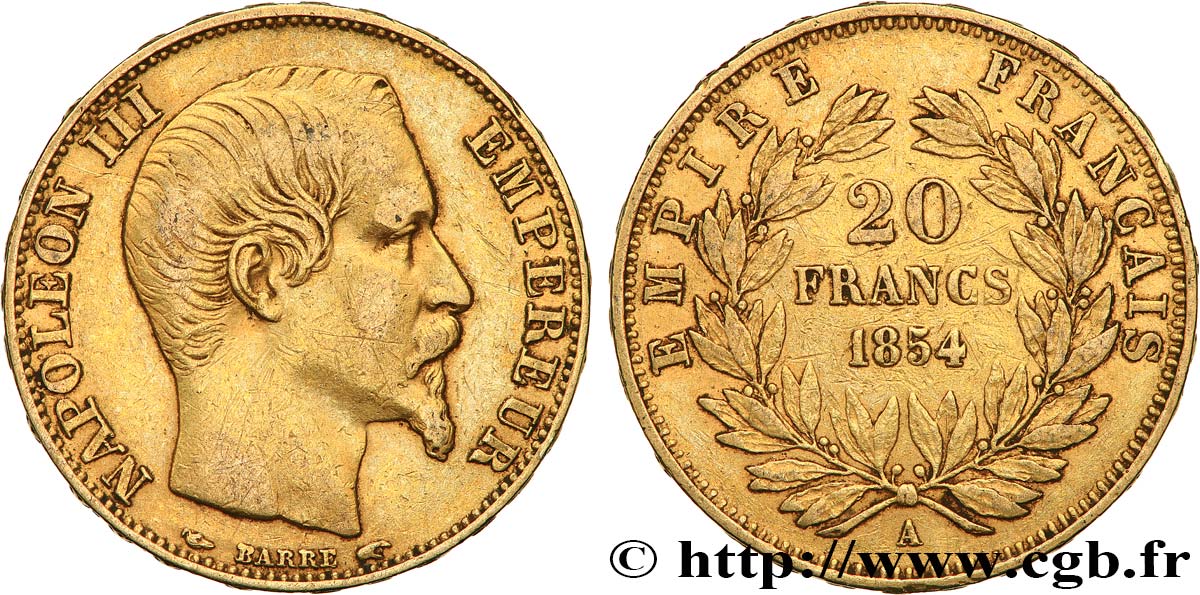 20 francs or Napoléon III, tête nue 1854 Paris F.531/2 S35 