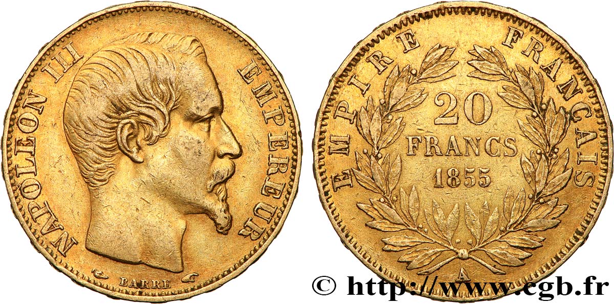 20 francs or Napoléon III, tête nue 1855 Paris F.531/3 BB45 