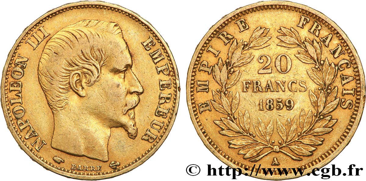 20 francs or Napoléon III, tête nue 1859 Paris F.531/15 TB35 