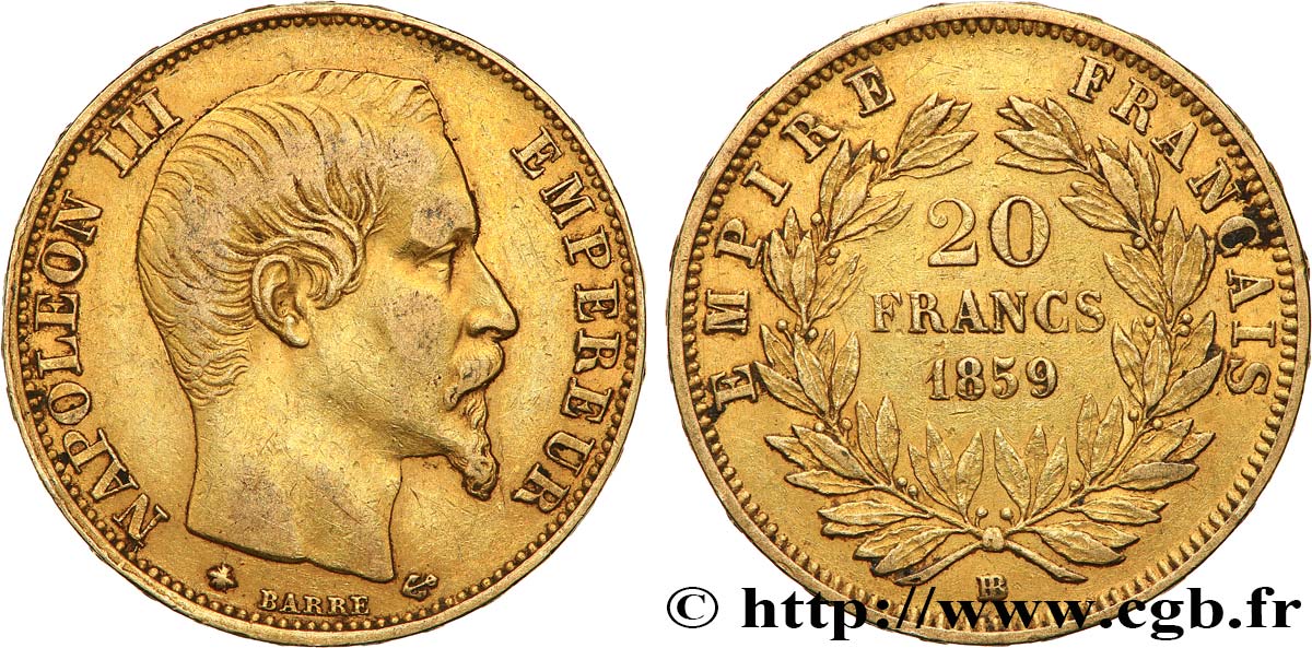 20 francs or Napoléon III, tête nue 1859 Strasbourg F.531/16 SS45 