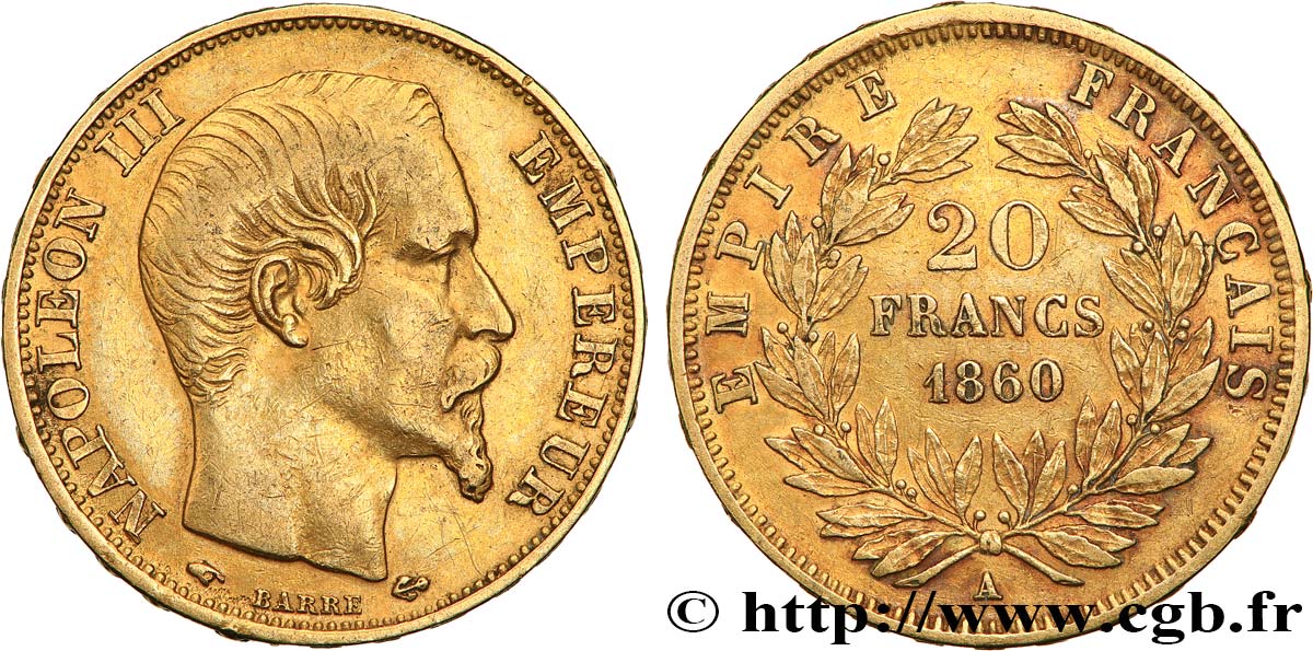 20 francs or Napoléon III, tête nue 1860 Paris F.531/18 XF40 