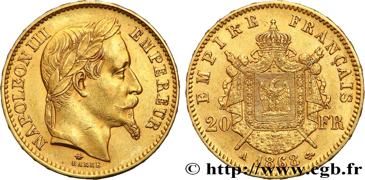 20 francs or Napoléon III, tête laurée 1868 Paris F.532/18 TTB50 