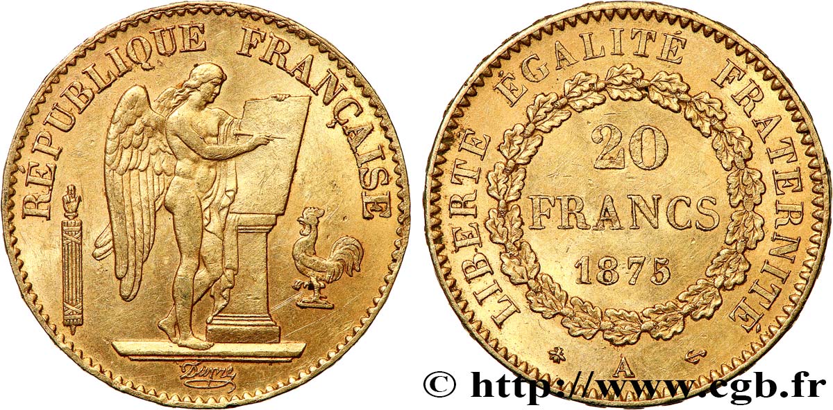 20 francs or Génie, Troisième République 1875 Paris F.533/3 AU55 