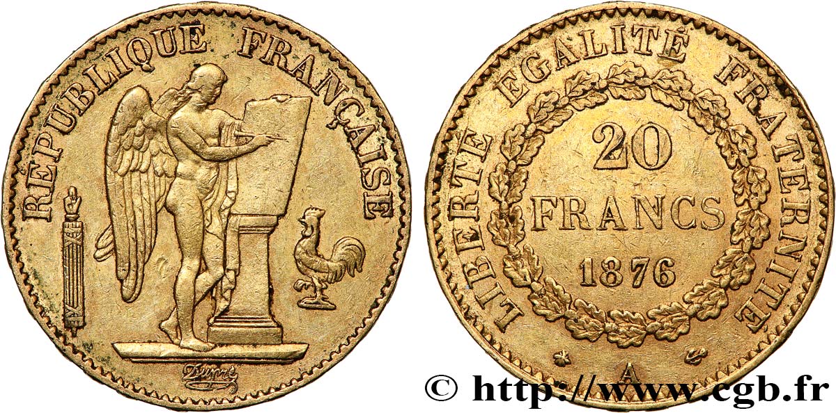 20 francs or Génie, IIIe République 1876 Paris F.533/4 SS 