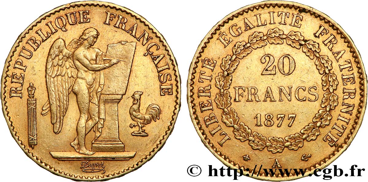 20 francs or Génie, Troisième République 1877 Paris F.533/5 TTB+ 