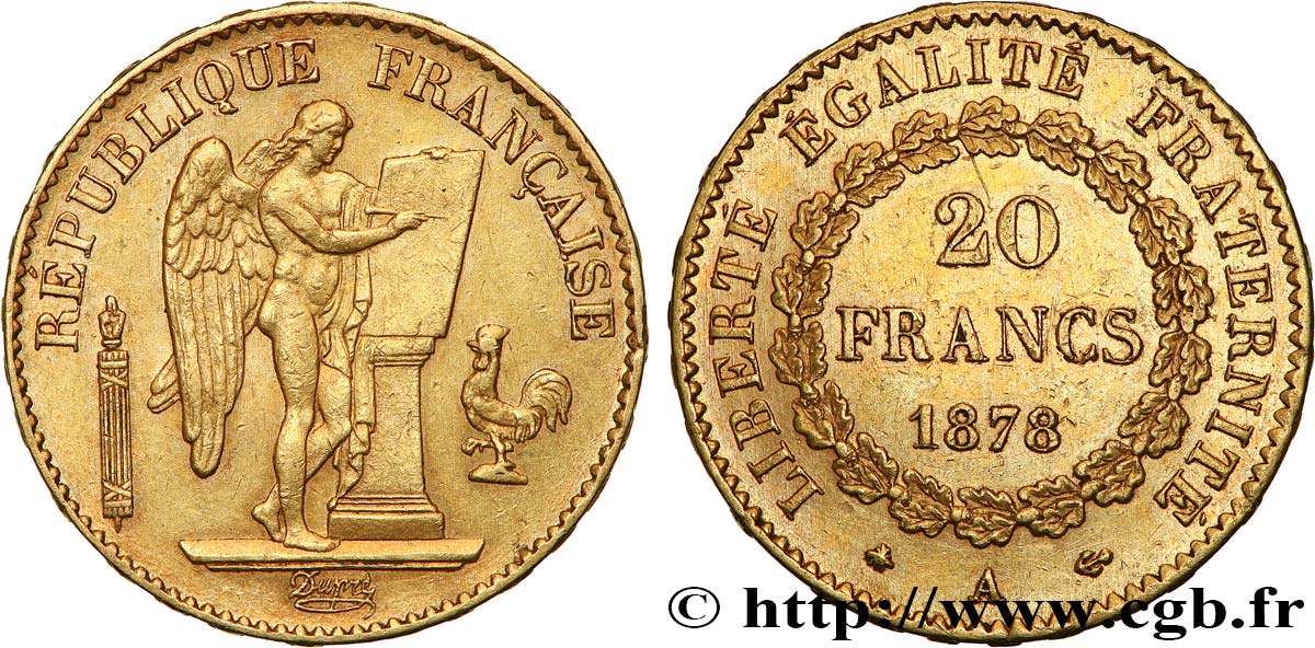 20 francs or Génie, Troisième République 1878 Paris F.533/6 AU 
