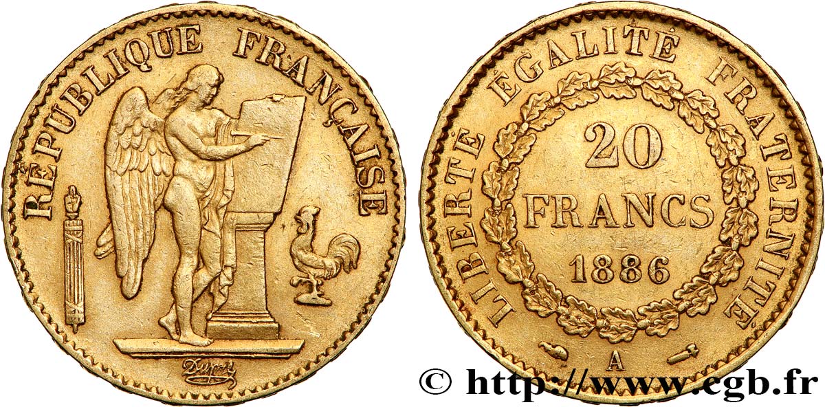 20 francs or Génie, Troisième République 1886 Paris F.533/9 TTB 