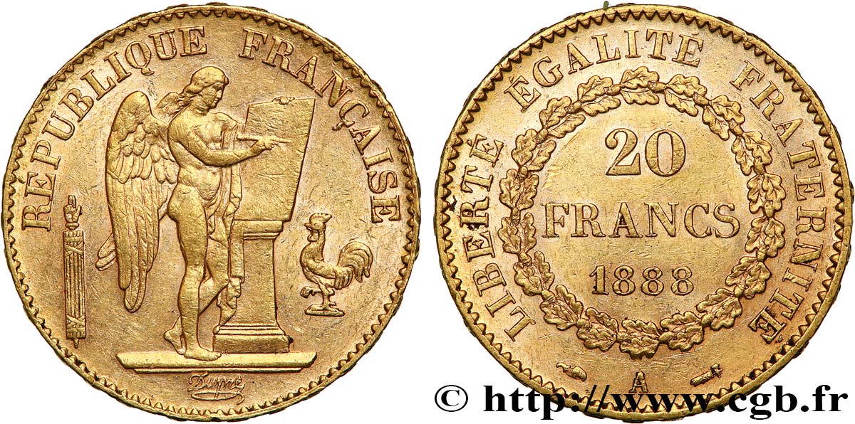 20 Francs or 1888 Paris F.533/11 MBC+ 