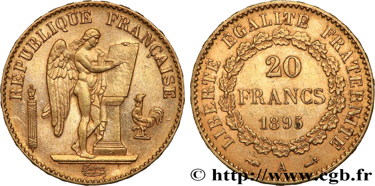 20 francs or Génie, IIIe République 1895 Paris F.533/19 AU58 