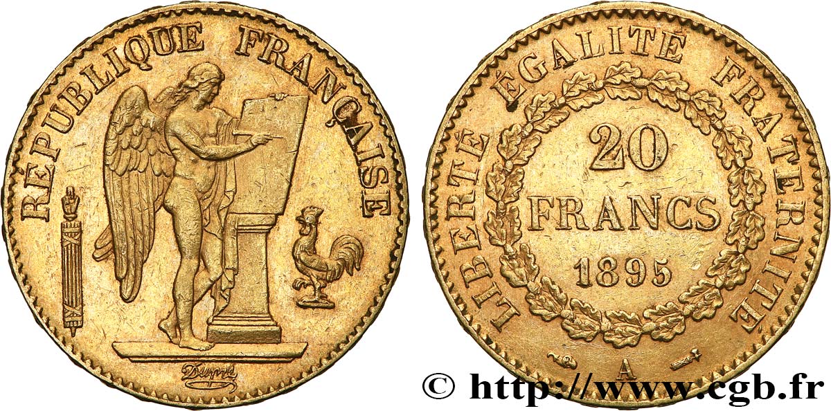 20 francs or Génie, IIIe République 1895 Paris F.533/19 SUP55 