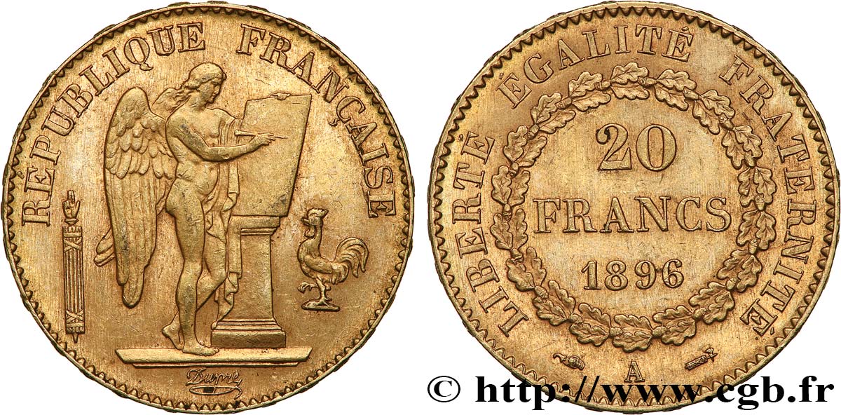 20 francs or Génie, Troisième République 1896 Paris F.533/20 SPL55 