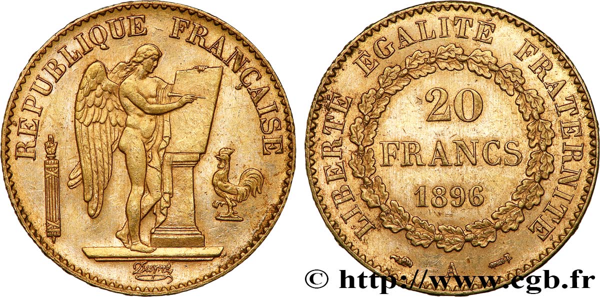 20 francs or Génie, Troisième République 1896 Paris F.533/20 AU 