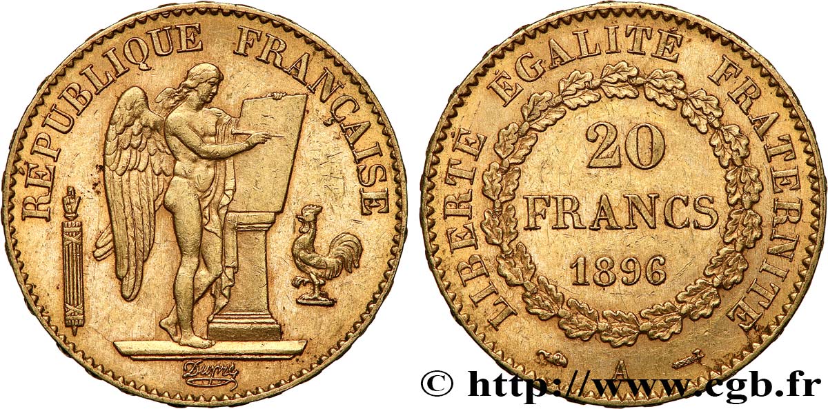 20 francs or Génie, Troisième République 1896 Paris F.533/20 SUP55 