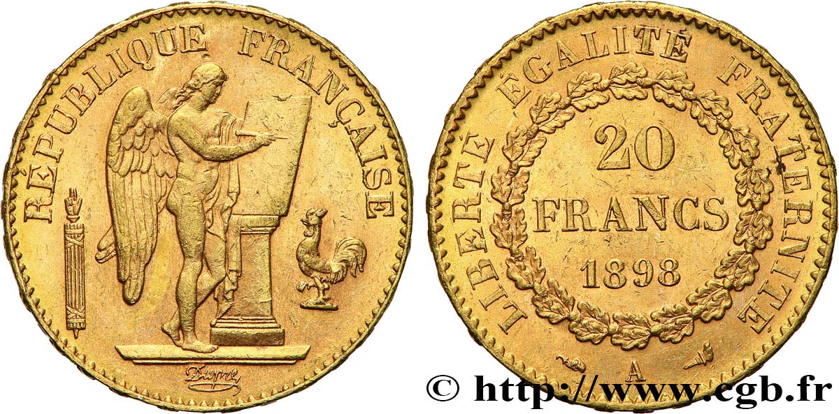 20 francs or Génie, Troisième République 1898 Paris F.533/23 EBC60 
