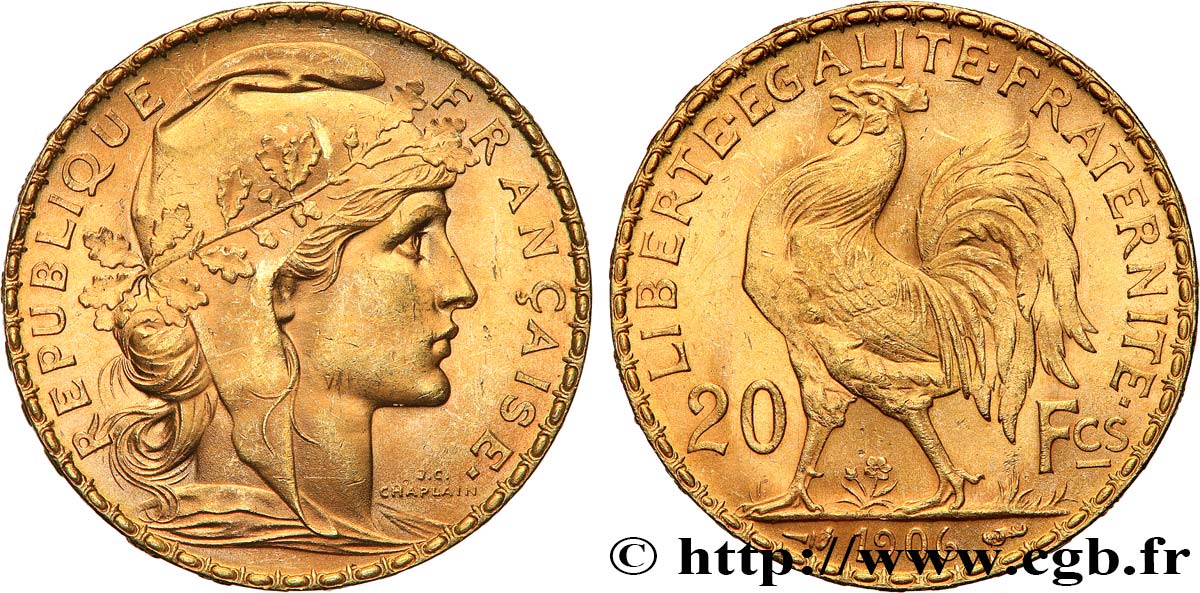 20 francs or Coq, Dieu protège la France 1906 Paris F.534/11 EBC62 
