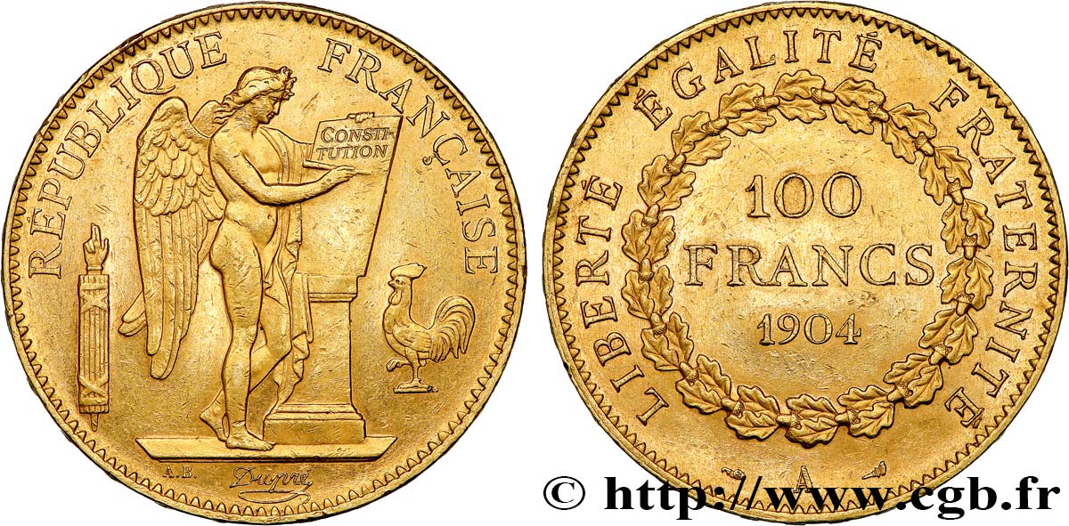 100 francs génie, tranche inscrite en relief Dieu protège la France 1904 Paris F.552/17 AU 