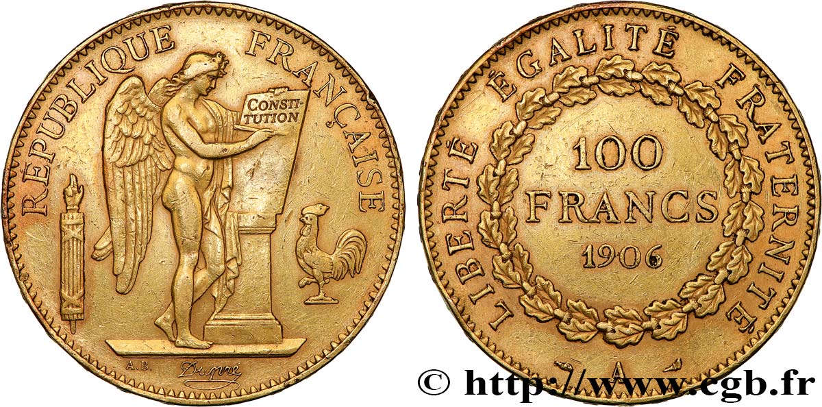 100 francs or Génie, tranche inscrite en relief Dieu protège la France 1906 Paris F.552/19 TTB+ 
