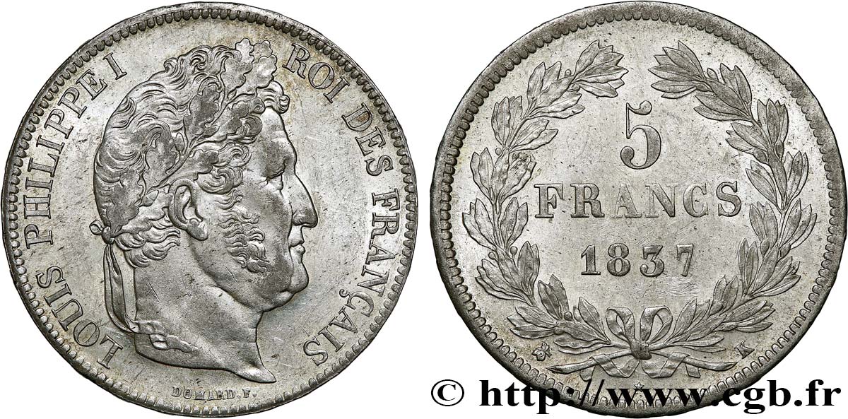 5 francs IIe type Domard 1837 Bordeaux F.324/65 VZ 