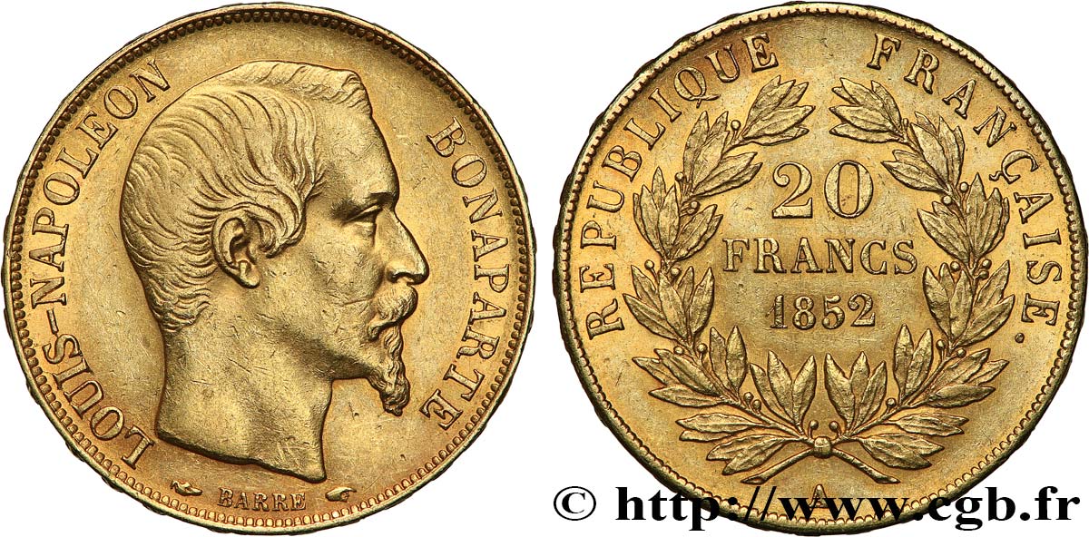 20 francs or Louis-Napoléon 1852 Paris F.530/1 SPL55 