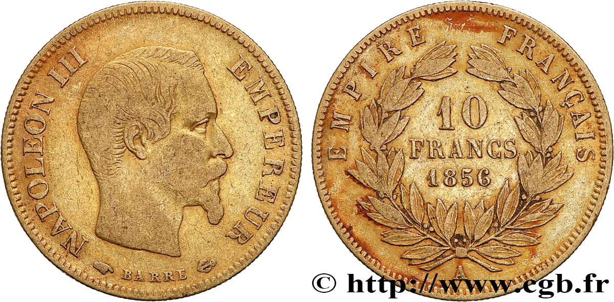 10 francs or Napoléon III, tête nue 1856 Paris F.506/3 MB35 