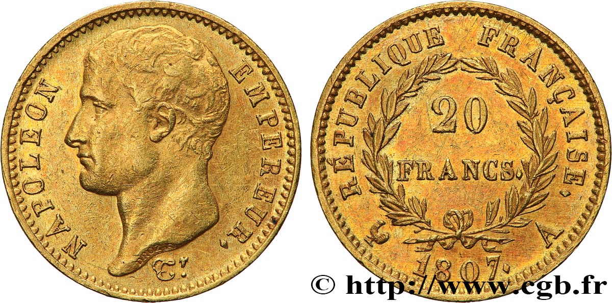 20 francs or Napoléon tête nue, type transitoire 1807 Paris F.514/1 BB53 