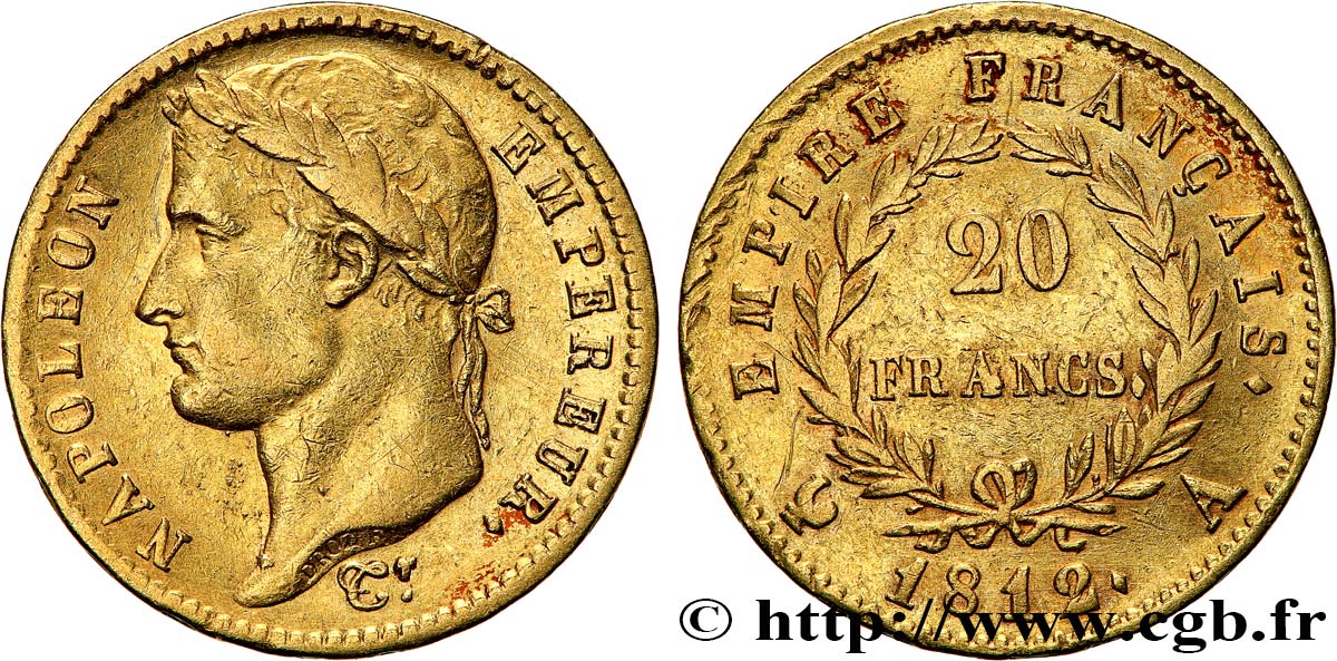 20 francs or Napoléon tête laurée, Empire français 1812 Paris F.516/22 SS 