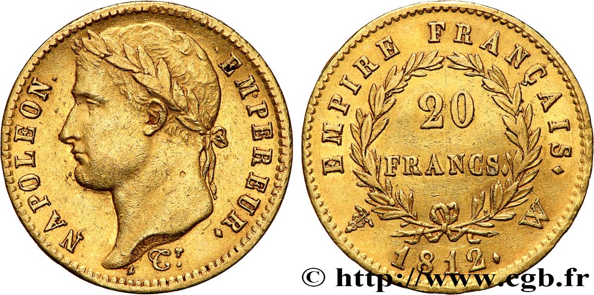 20 francs or Napoléon tête laurée, Empire français 1812 Lille F.516/29 SS50 