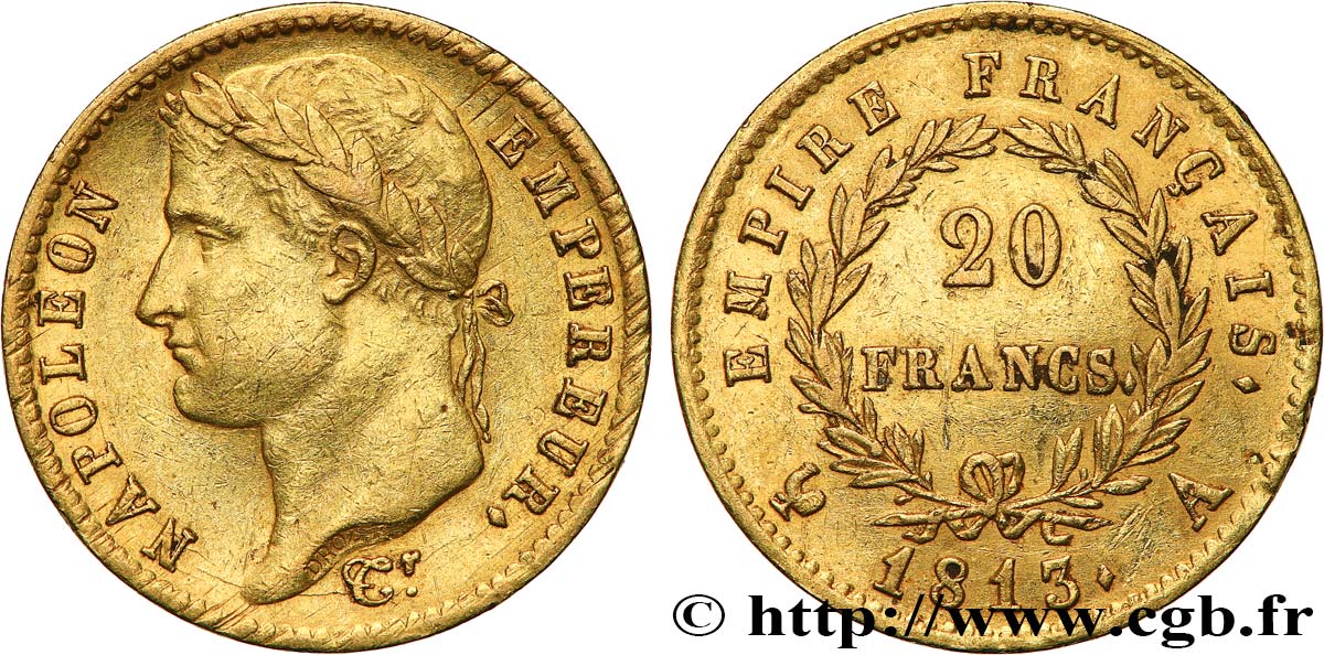 20 francs or Napoléon tête laurée, Empire français 1813 Paris F.516/30 fVZ 