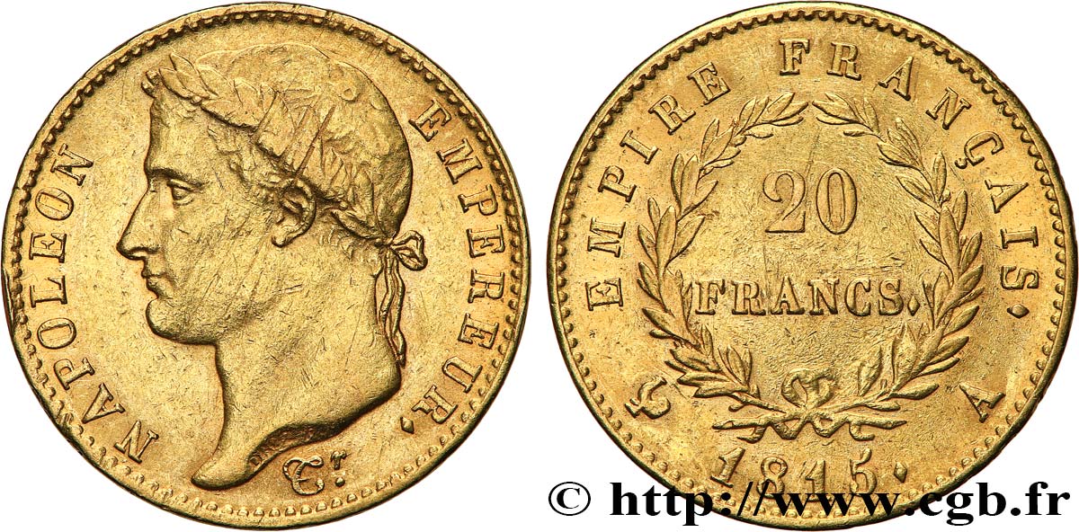 20 francs or Napoléon tête laurée, Cent-Jours 1815 Paris F.516A/1 BB 