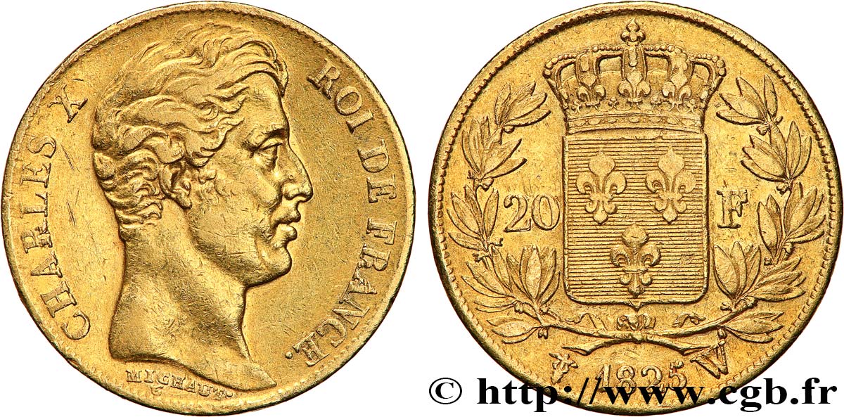 20 francs or Charles X, matrice du revers à quatre feuilles et demie 1825 Lille F.520/2 TTB 