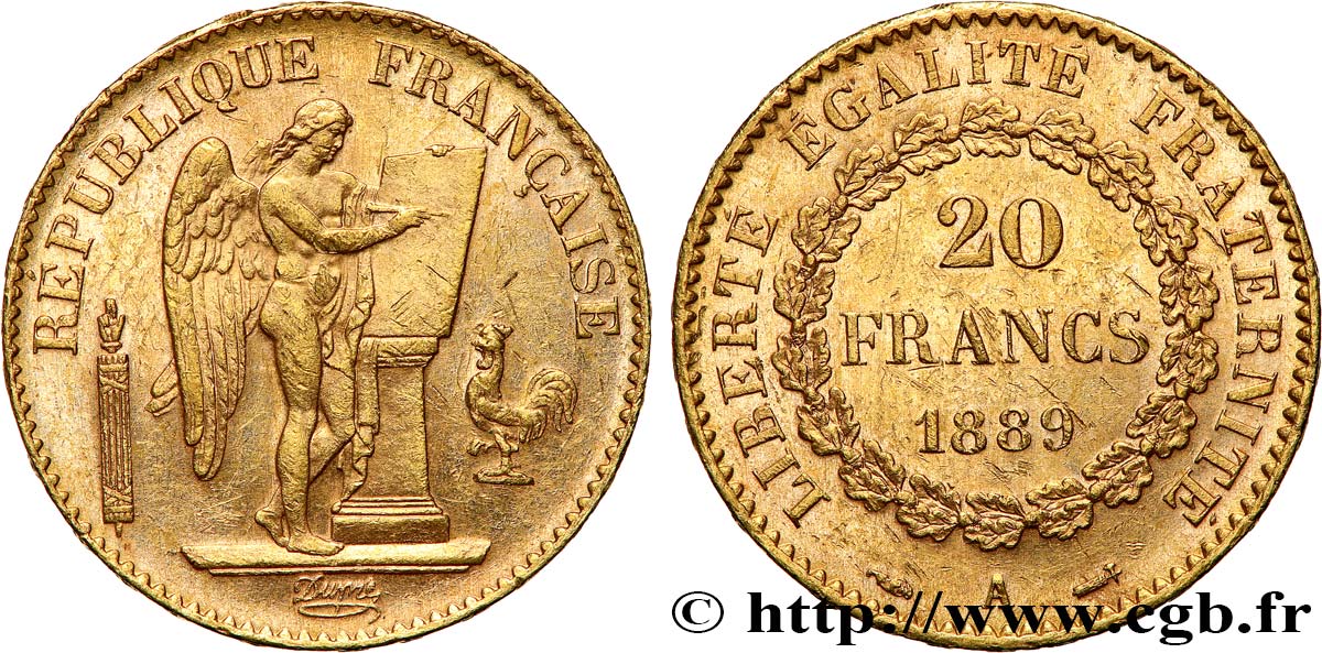 20 francs or Génie, Troisième République 1889 Paris F.533/12 EBC 