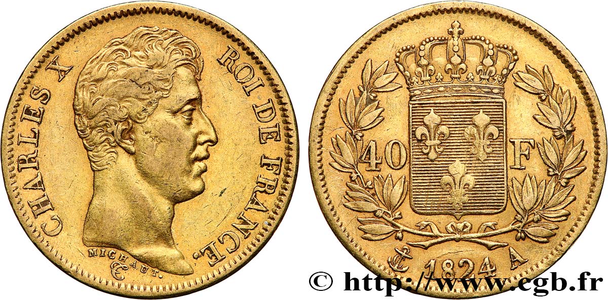 40 francs or Charles X, 1er type 1824 Paris F.543/1 MBC 