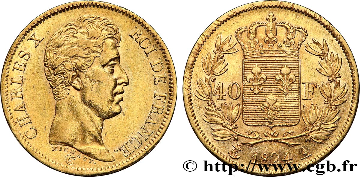40 francs or Charles X, 1er type 1824 Paris F.543/1 TTB+ 
