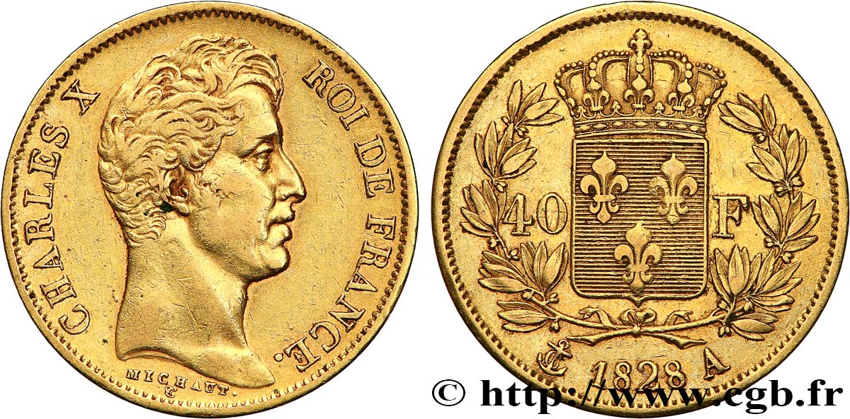 40 francs or Charles X, 2e type 1828 Paris F.544/3 MBC 