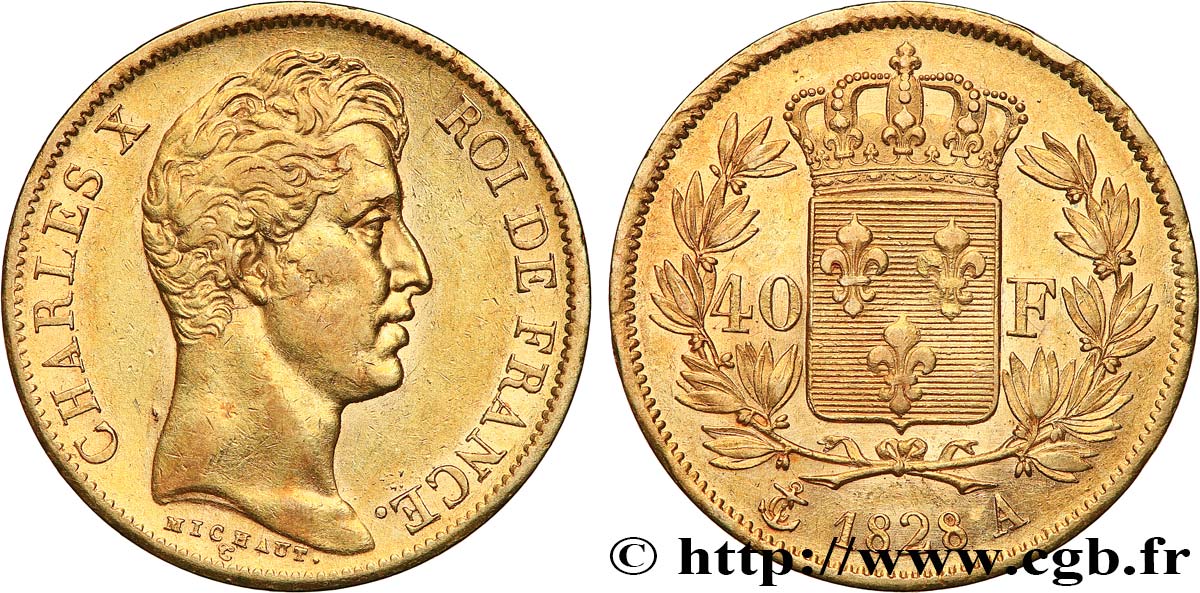 40 francs or Charles X, 2e type 1828 Paris F.544/3 AU53 