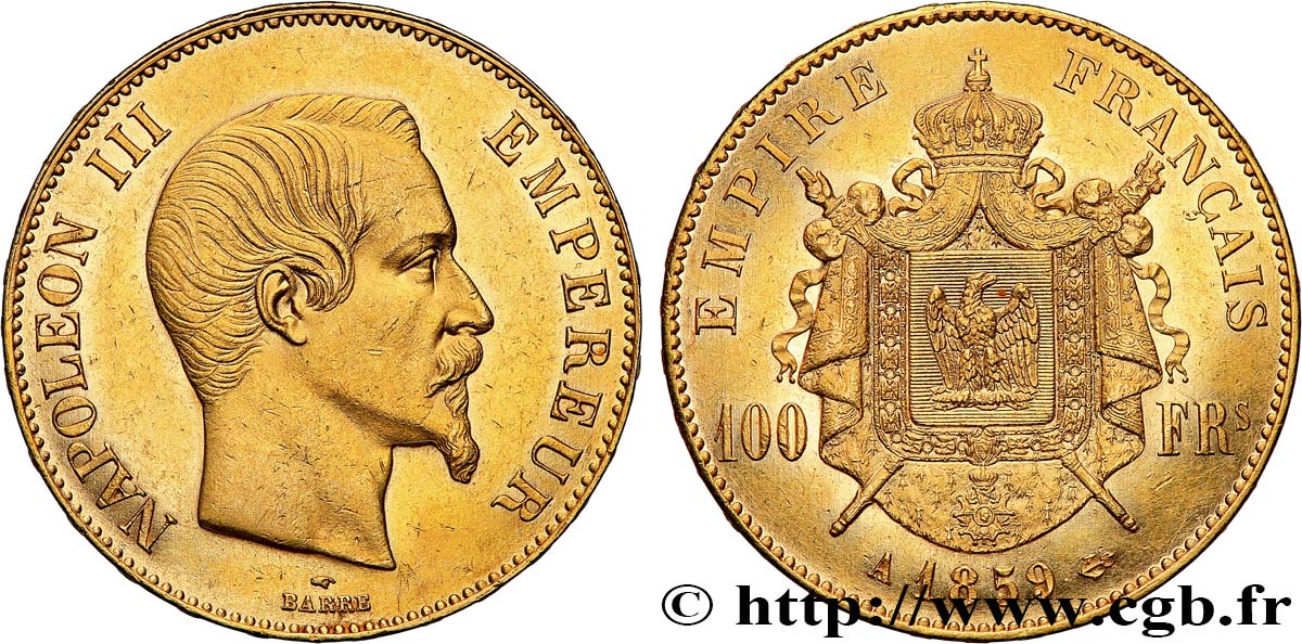 100 francs or Napoléon III, tête nue 1859 Paris F.550/7 VZ60 