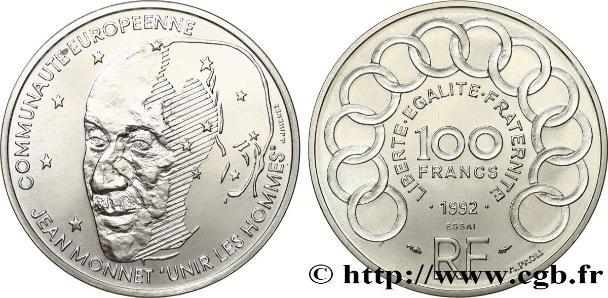 Essai de 100 francs Jean Monnet 1992 Pessac F.460/1 FDC 