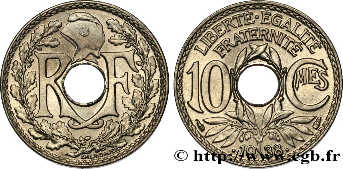 10 centimes Lindauer, maillechort 1938  F.139/2 ST67 